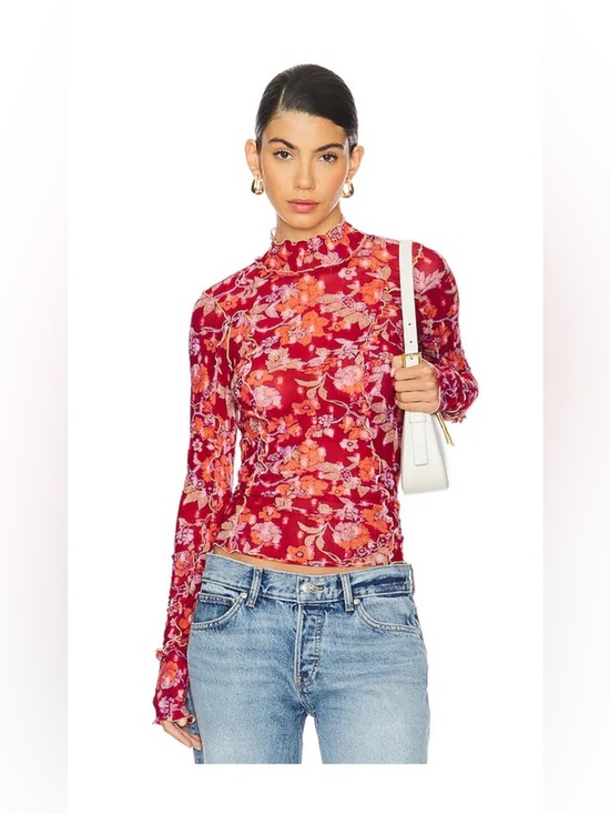 Free People Tops - Free People Floral Mesh Top Red Sheer Y2K Fairy Grunge Festival